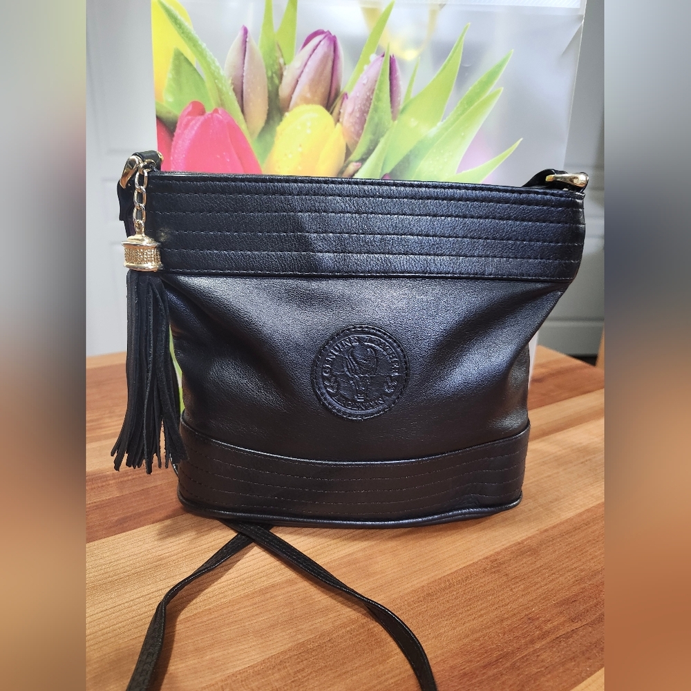 Black Genuine Leather Crossbody Purse, with Tassles.